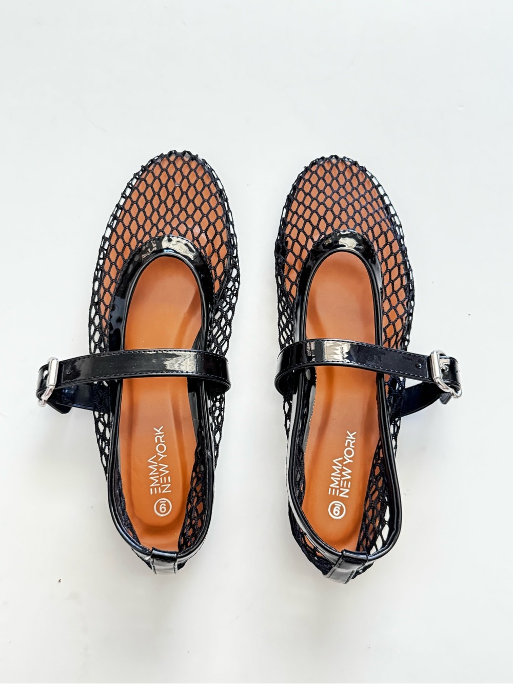 Emma New York Black Mesh Mary Jane Flats size 9